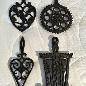 Vintage Cast Iron Trivets (4) Rare Farmhouse Kitchen Decor Country Living Decor